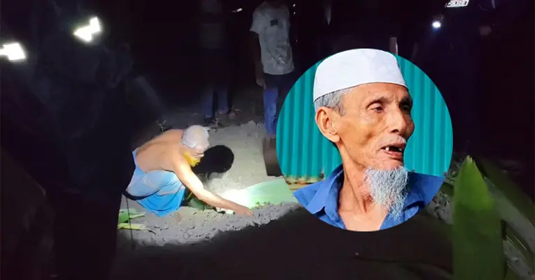দাফনের মুহূর্ত; ইনসেটে মুক্তিযোদ্ধা মানিক পশারী